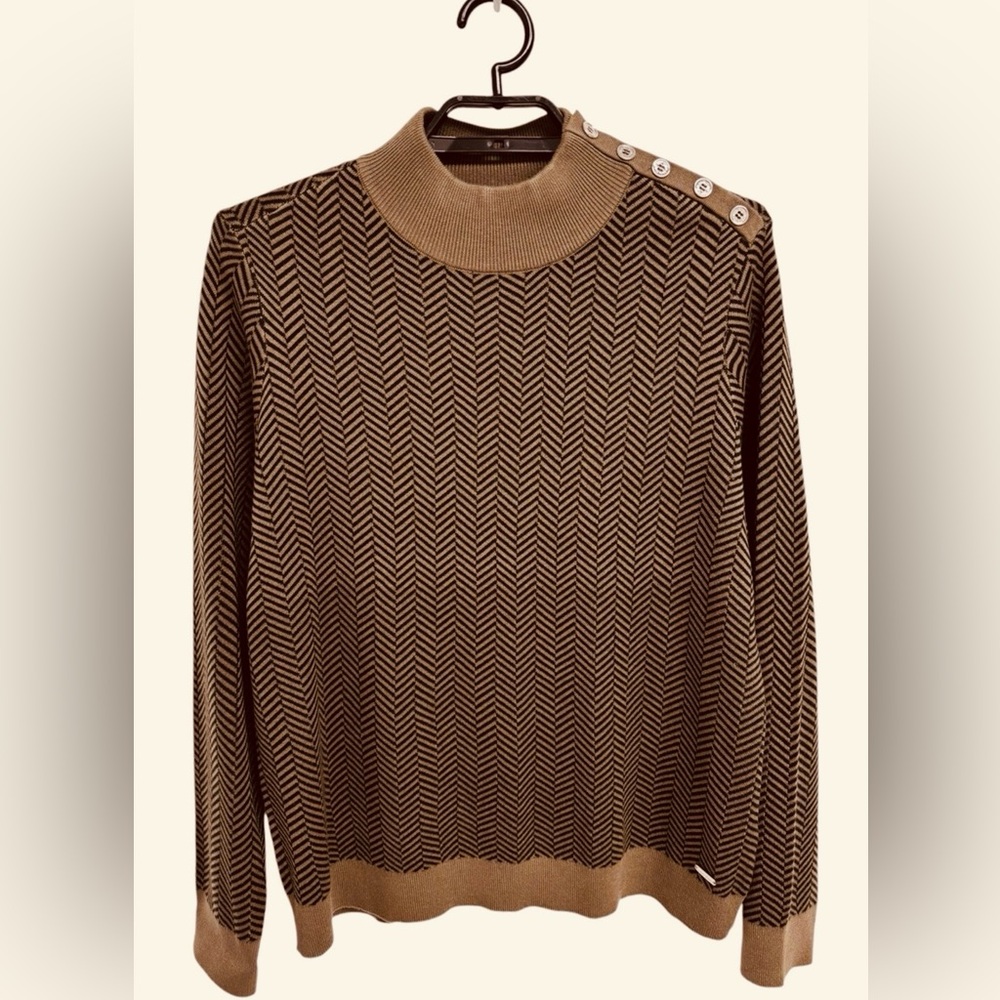 NWOT Calvin Klein Brown Chevron Turtleneck Sweater Size M